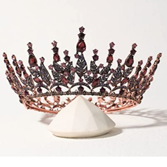 Purple Bronze Baroque Rhinestone Wedding Halloween Prom Crown - Picture 3 of 7